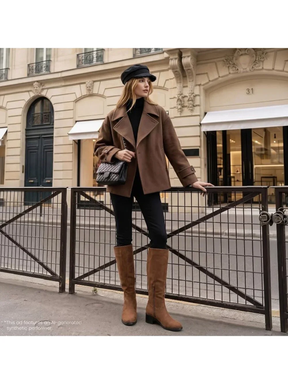 Women's Brown Suede Chunky Heel Round Toe Pu Suede Side Zipper Knee High Boots